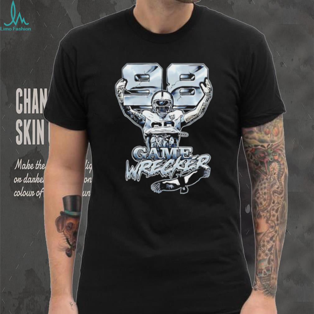 Game Wrecker #98 Football Player Silver Chrome Graphic T Shirt