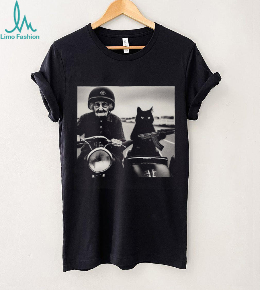 Gangster Grandma and Cat with Rifle Sidecar Vintage T Shirt