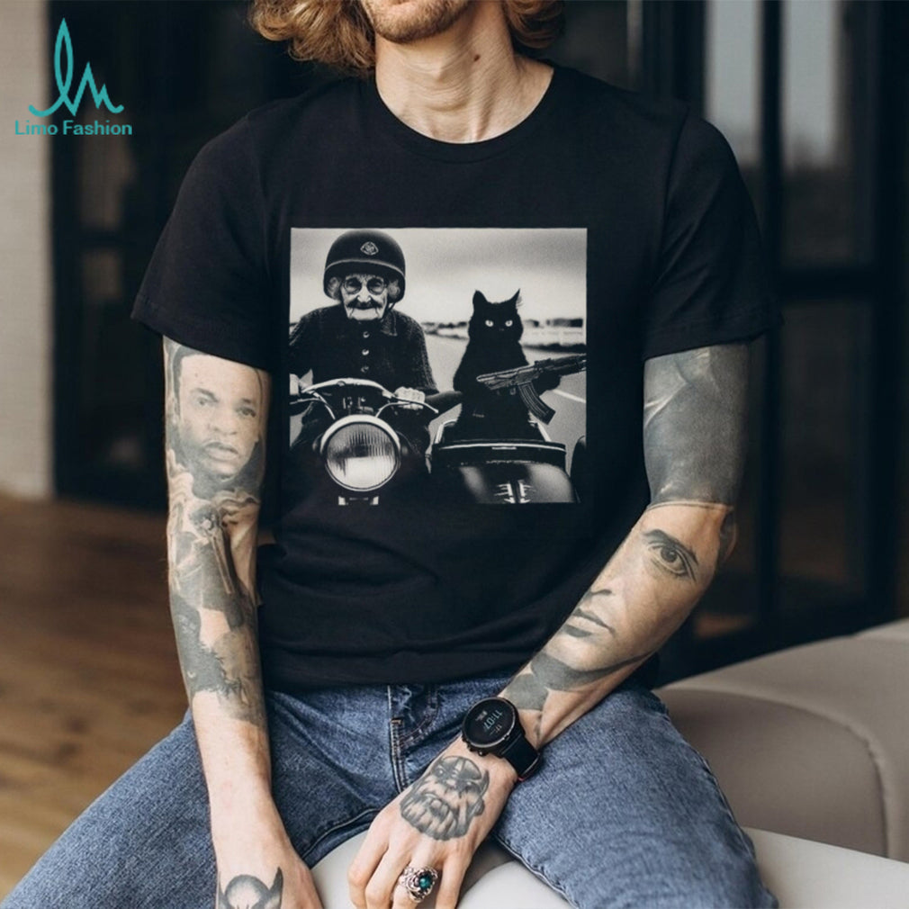 Gangster Grandma and Cat with Rifle Sidecar Vintage T Shirt