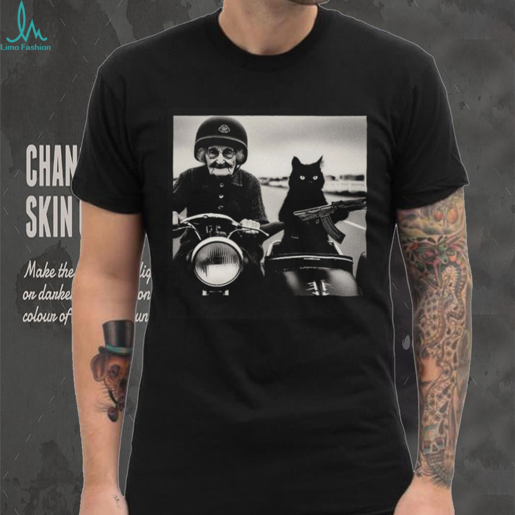 Gangster Grandma and Cat with Rifle Sidecar Vintage T Shirt