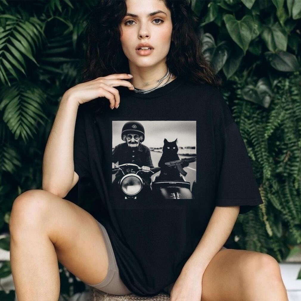 Gangster Grandma and Cat with Rifle Sidecar Vintage T Shirt