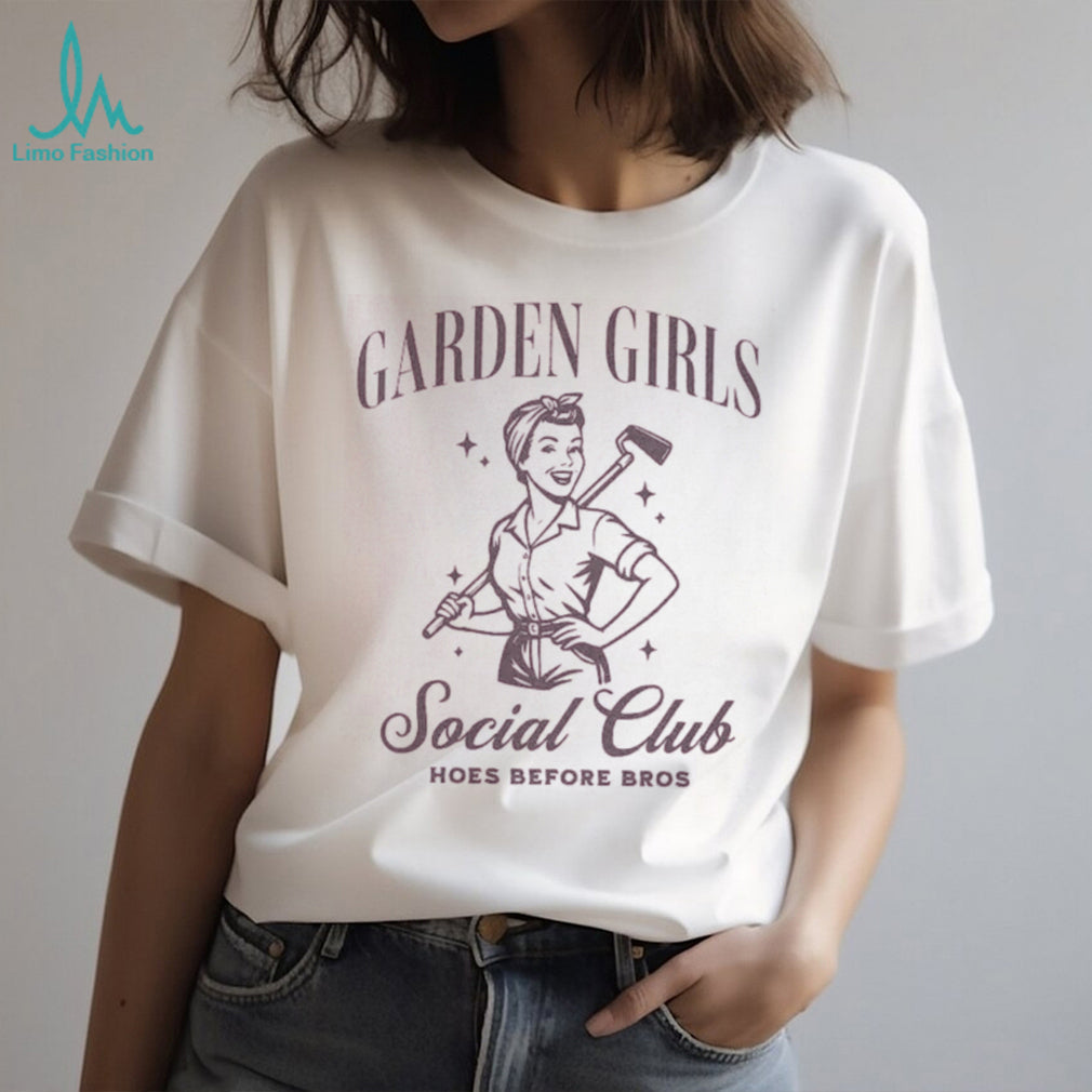Garden Girls Social Club Hoes Before Bros Retro Style T shirt