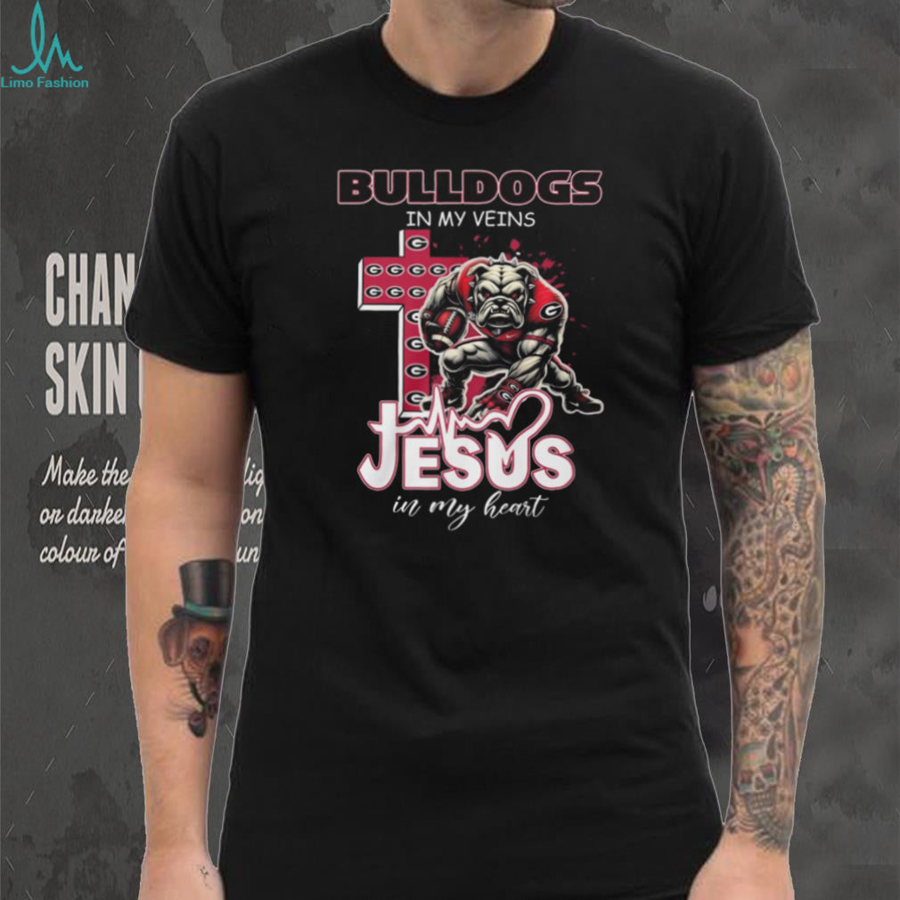 Georgia Bulldogs In My Veins Jesus In My Heart Christian Fan T Shirt