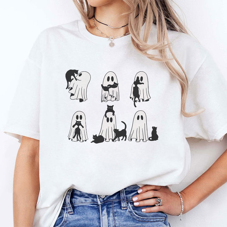 Ghost Black Cat Halloween Shirt