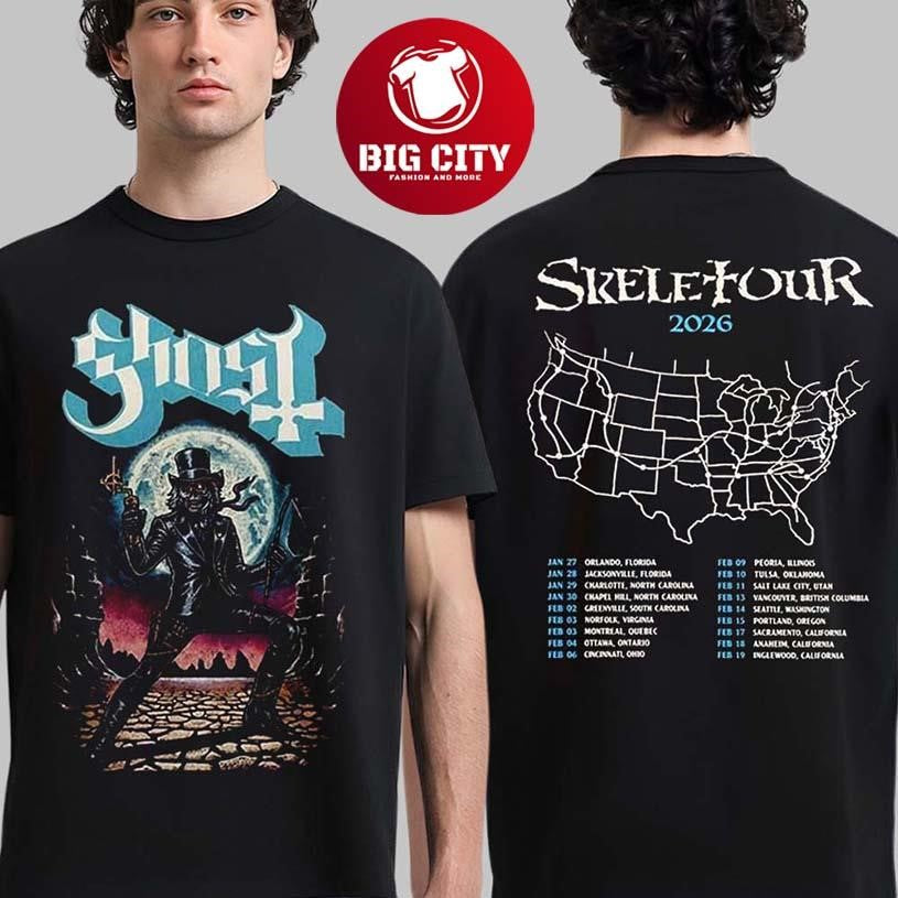 Ghost Skeletour 2026 Merch Cowboy Papa With Dates Back Two Sided Shirt