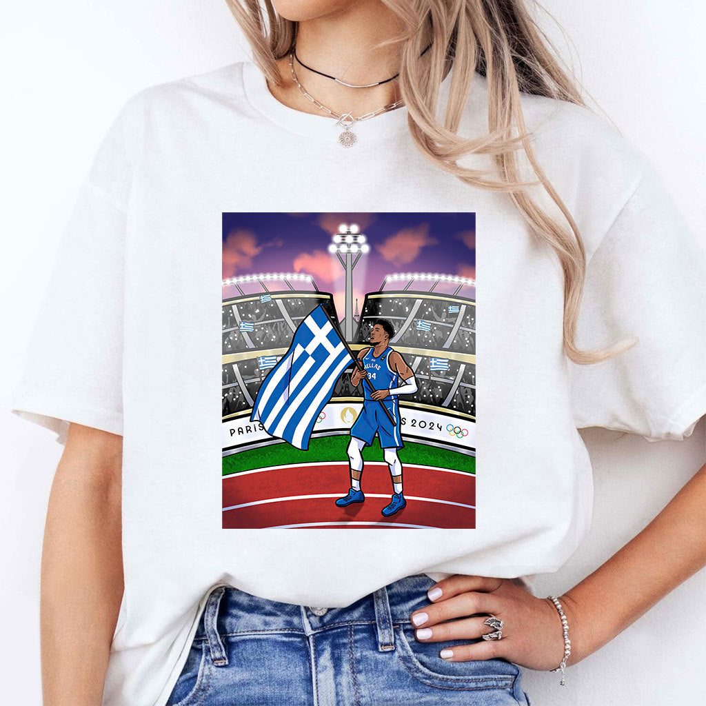 Giannis Antetokounmpo Greece’s Flag Bearer Paris 2024 Olympics Shirt