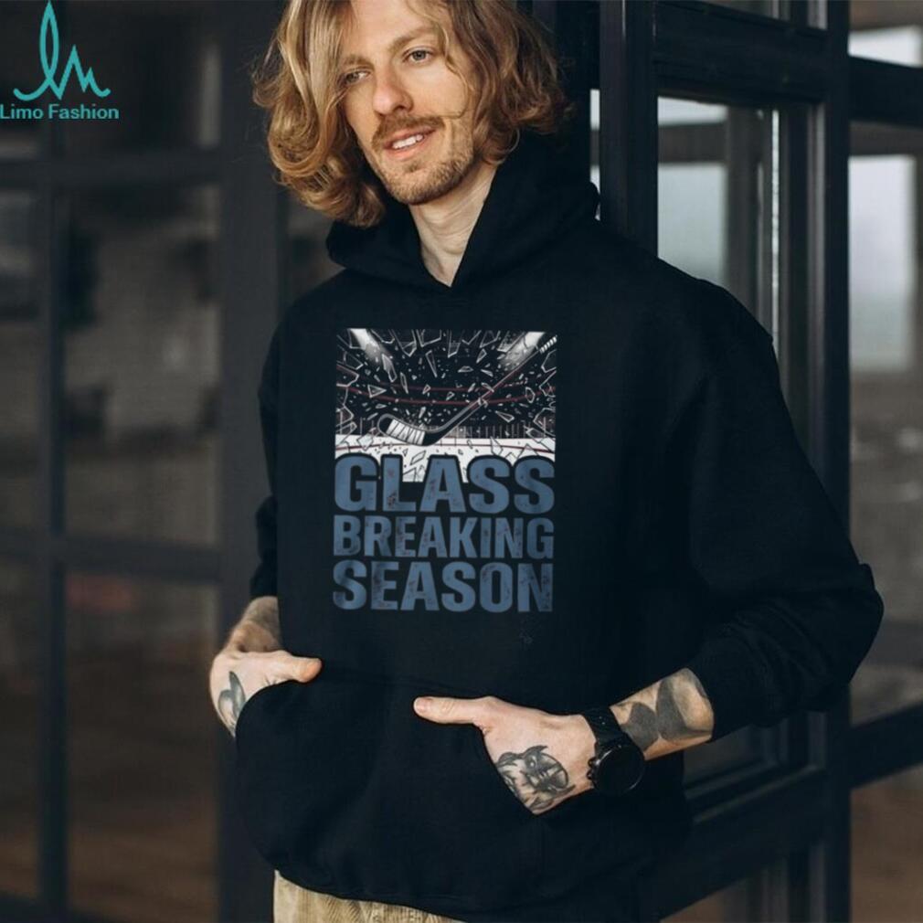 Glass Breaking Season Vintage Hockey Stick and Shattered Glass Graphic T Shirt