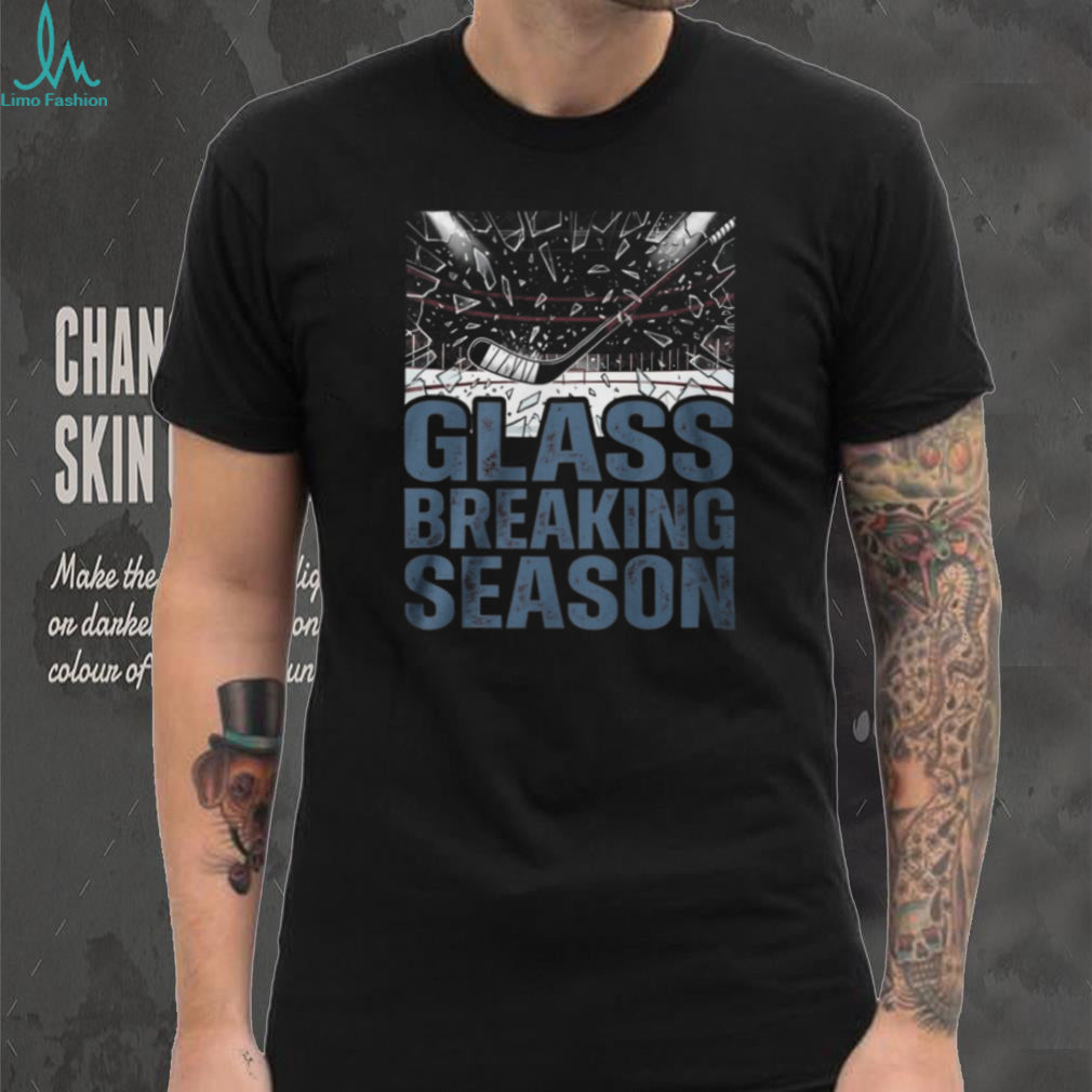 Glass Breaking Season Vintage Hockey Stick and Shattered Glass Graphic T Shirt