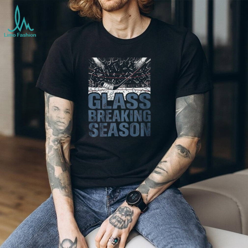 Glass Breaking Season Vintage Hockey Stick and Shattered Glass Graphic T Shirt