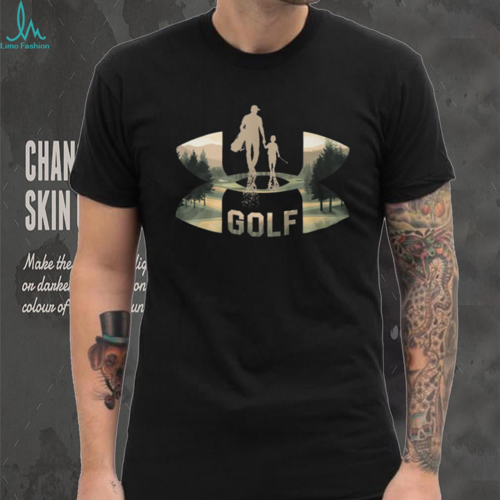 Golf Dad and Son Scenic Silhouette Logo T Shirt