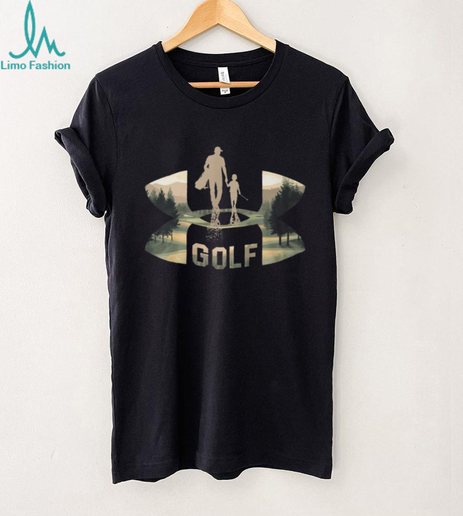 Golf Dad and Son Scenic Silhouette Logo T Shirt