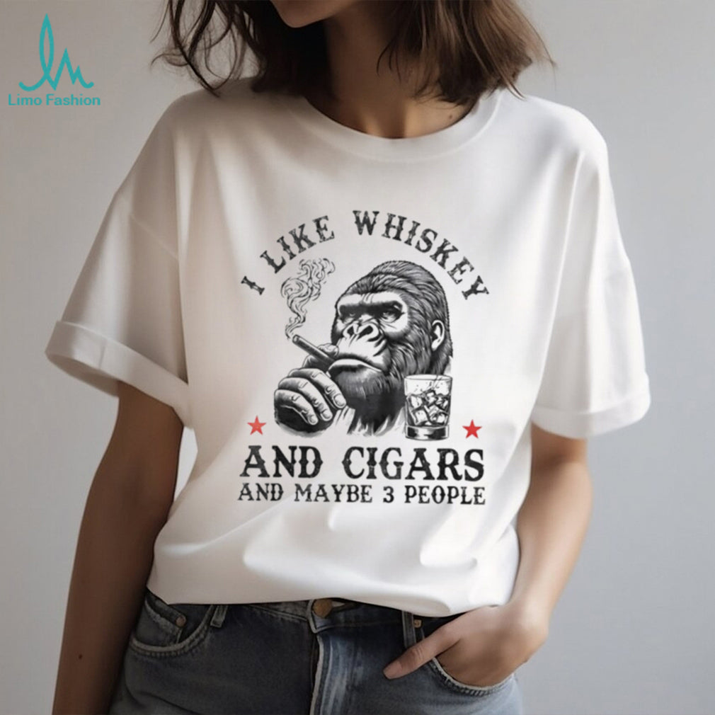 Gorilla I Like Whiskey And Cigars And Maybe 3 People Retro Graphic T Shirt