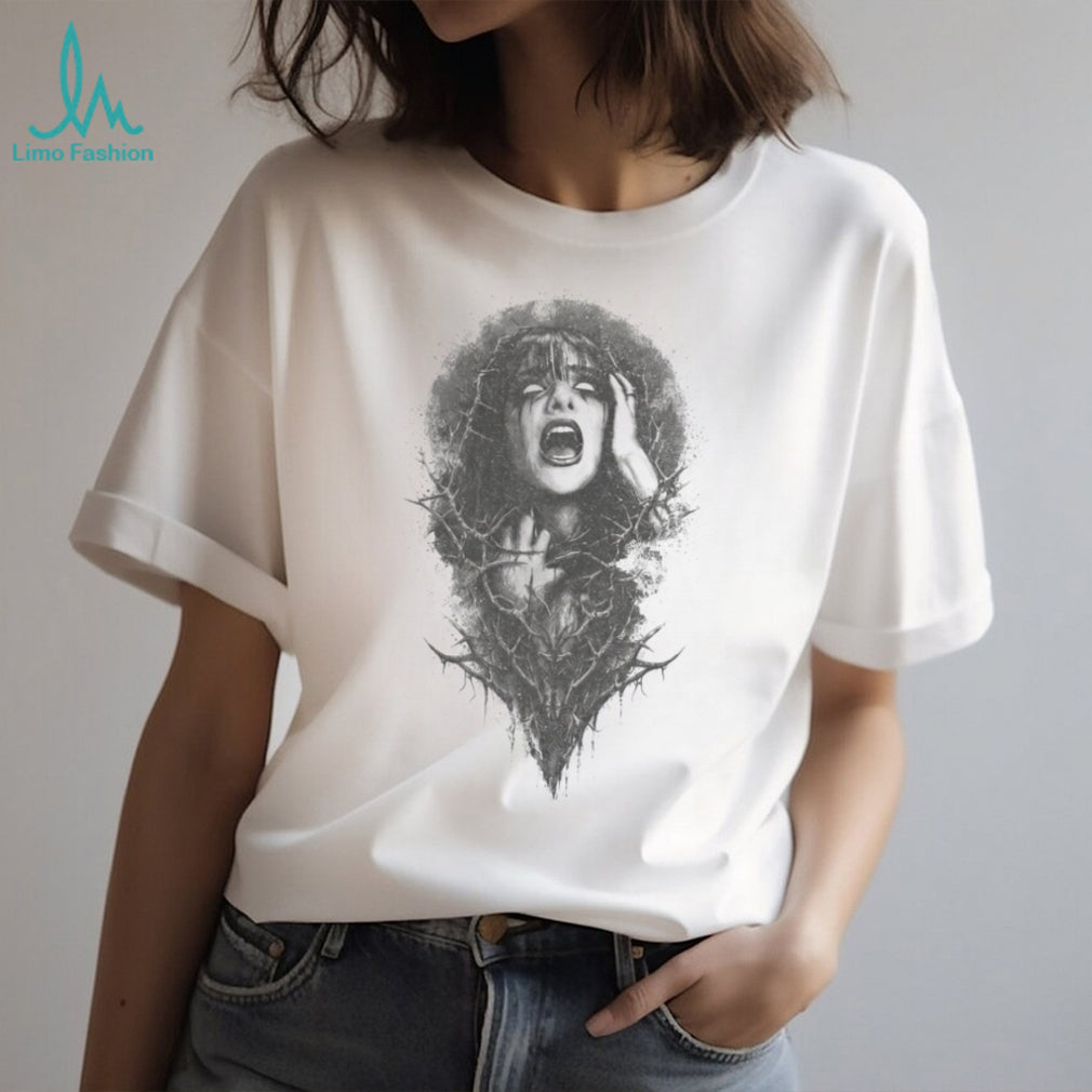 Gothic Horror Screaming Woman Thorn Crown Dark Art T Shirt