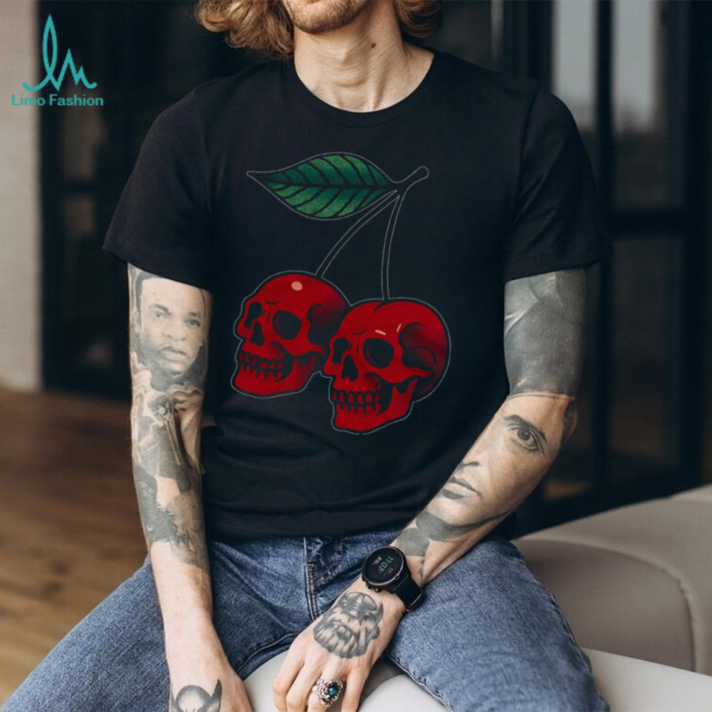 Gothic Skull Cherries Tattoo Style Graphic T Shirt