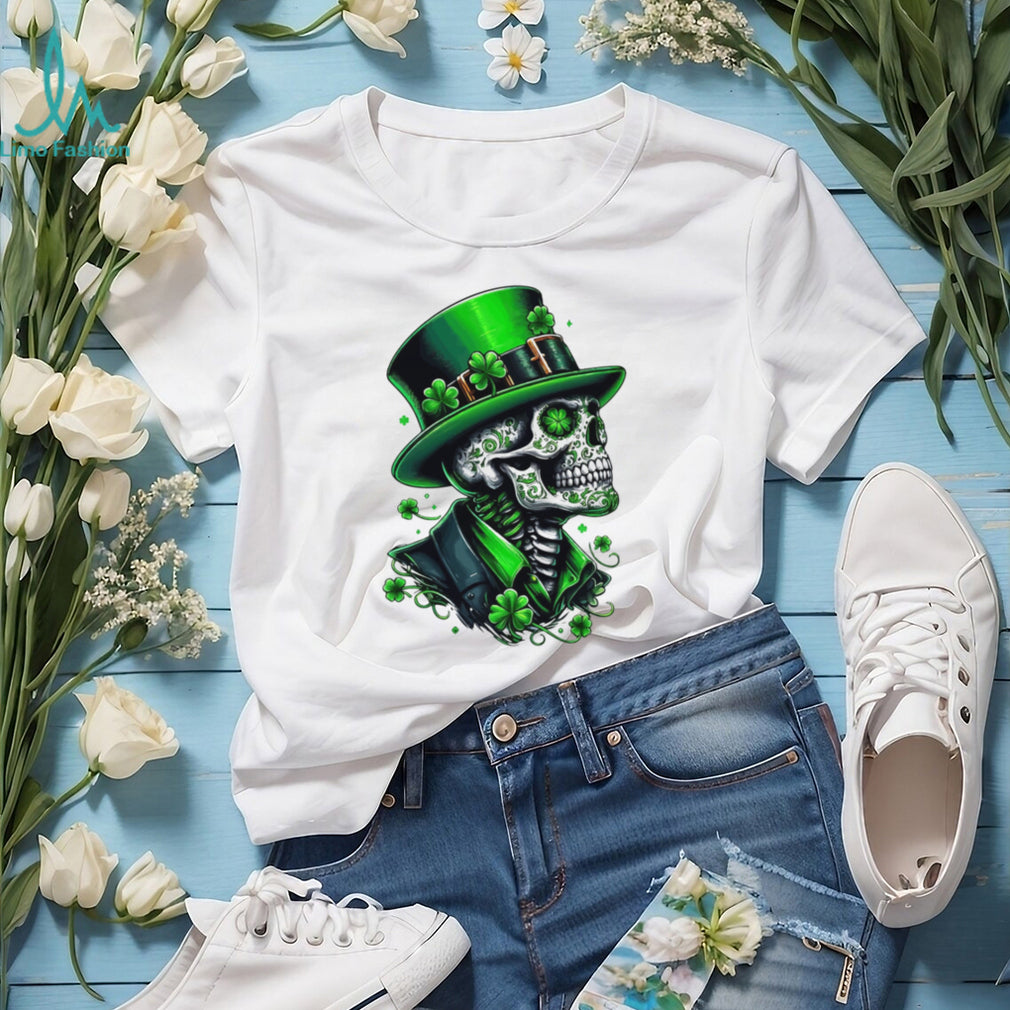 Gothic St. Patrick’s Day Sugar Skull Skeleton with Green Top T Shirt