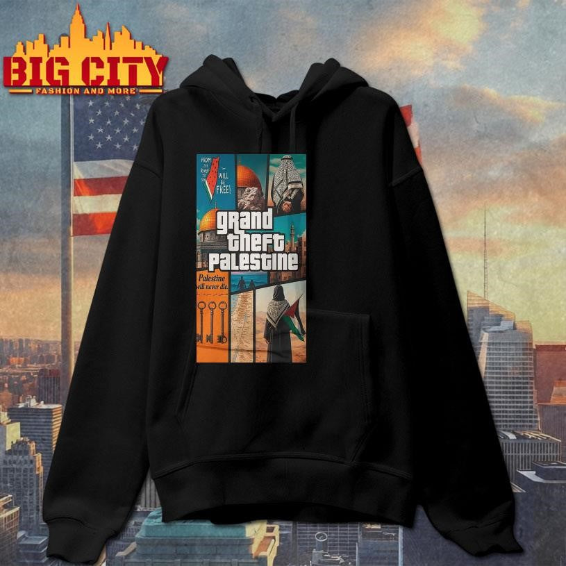 Grand Theft Palestine T Shirt – Double Sided Grand Theft Palestine Shirt