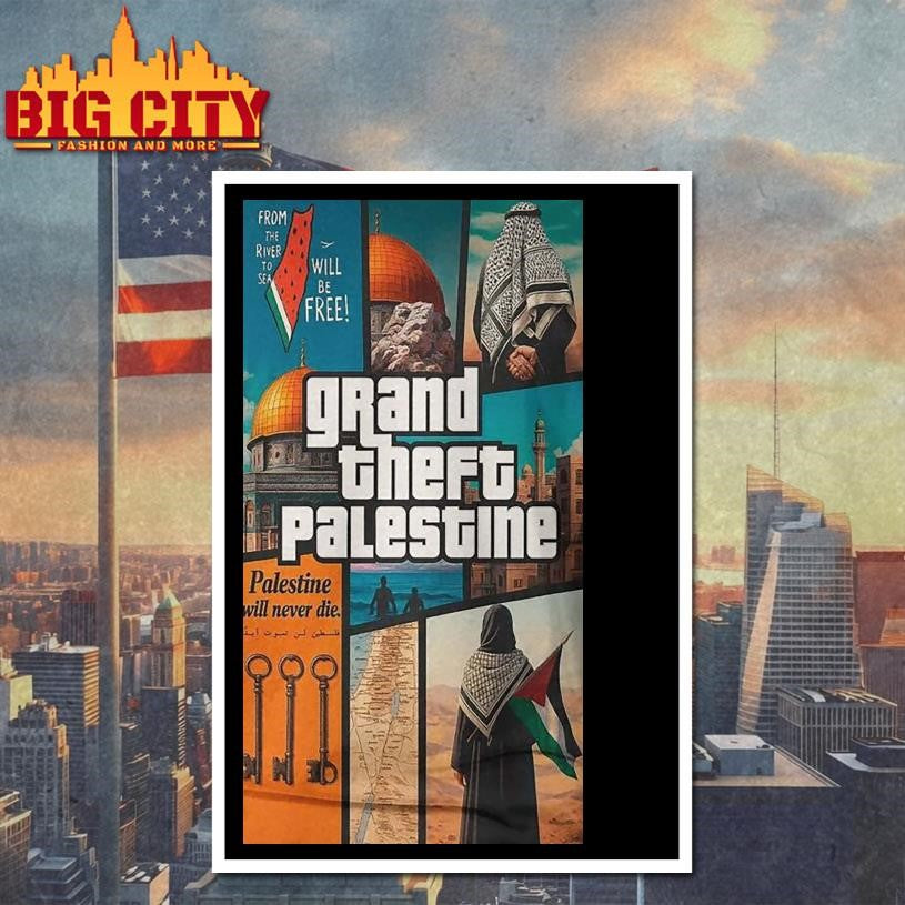 Grand Theft Palestine T Shirt – Double Sided Grand Theft Palestine Shirt