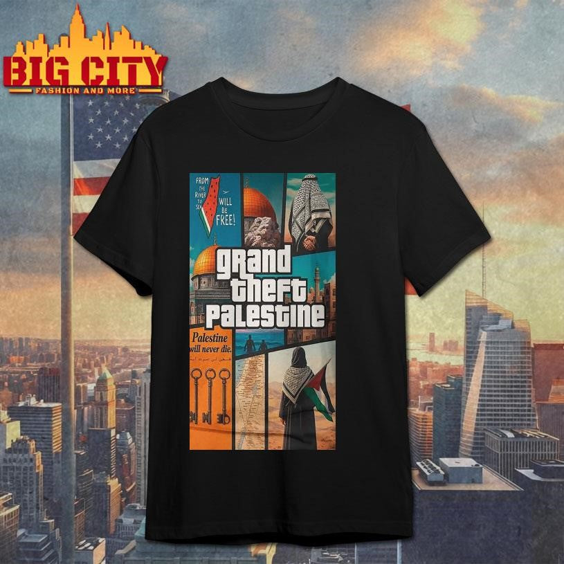 Grand Theft Palestine T Shirt – Double Sided Grand Theft Palestine Shirt