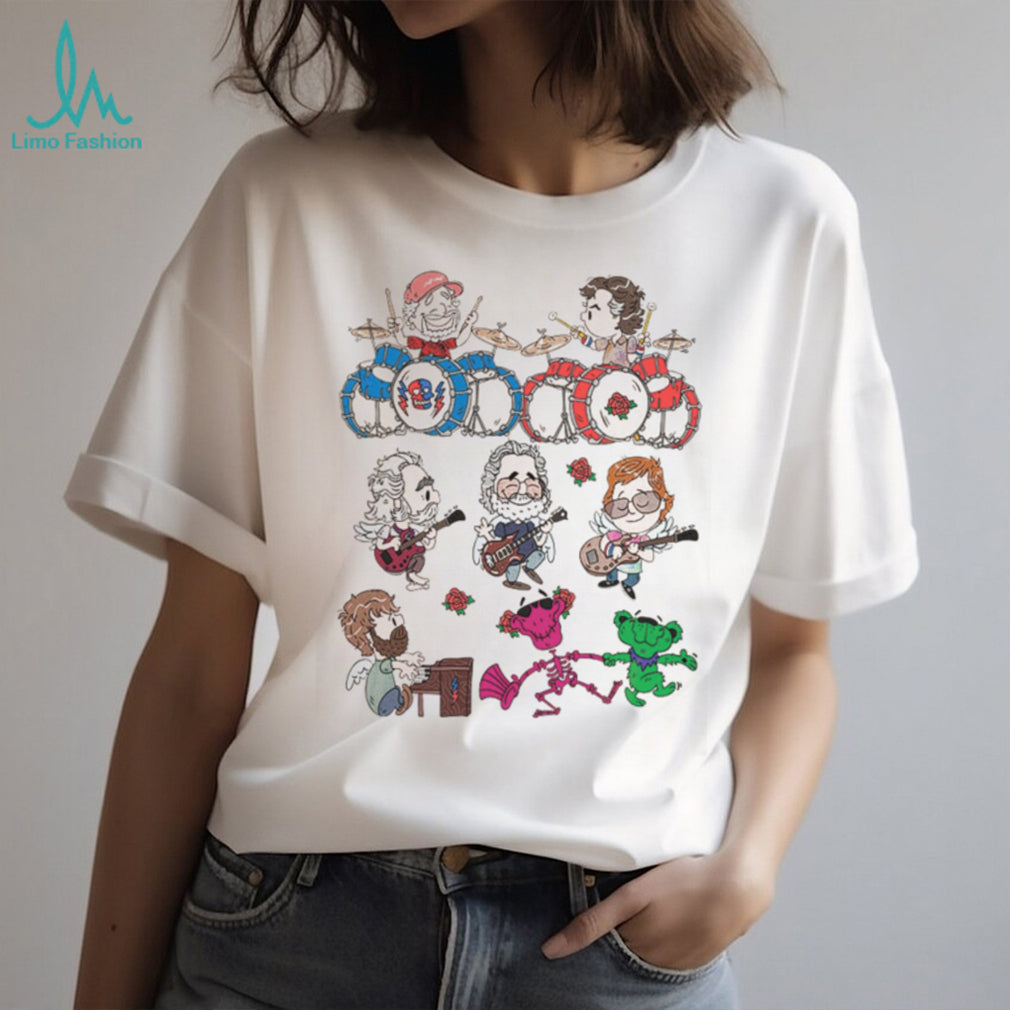 Grateful Dead Cartoon Band Members and Dancing Bears Graphic T Shirt