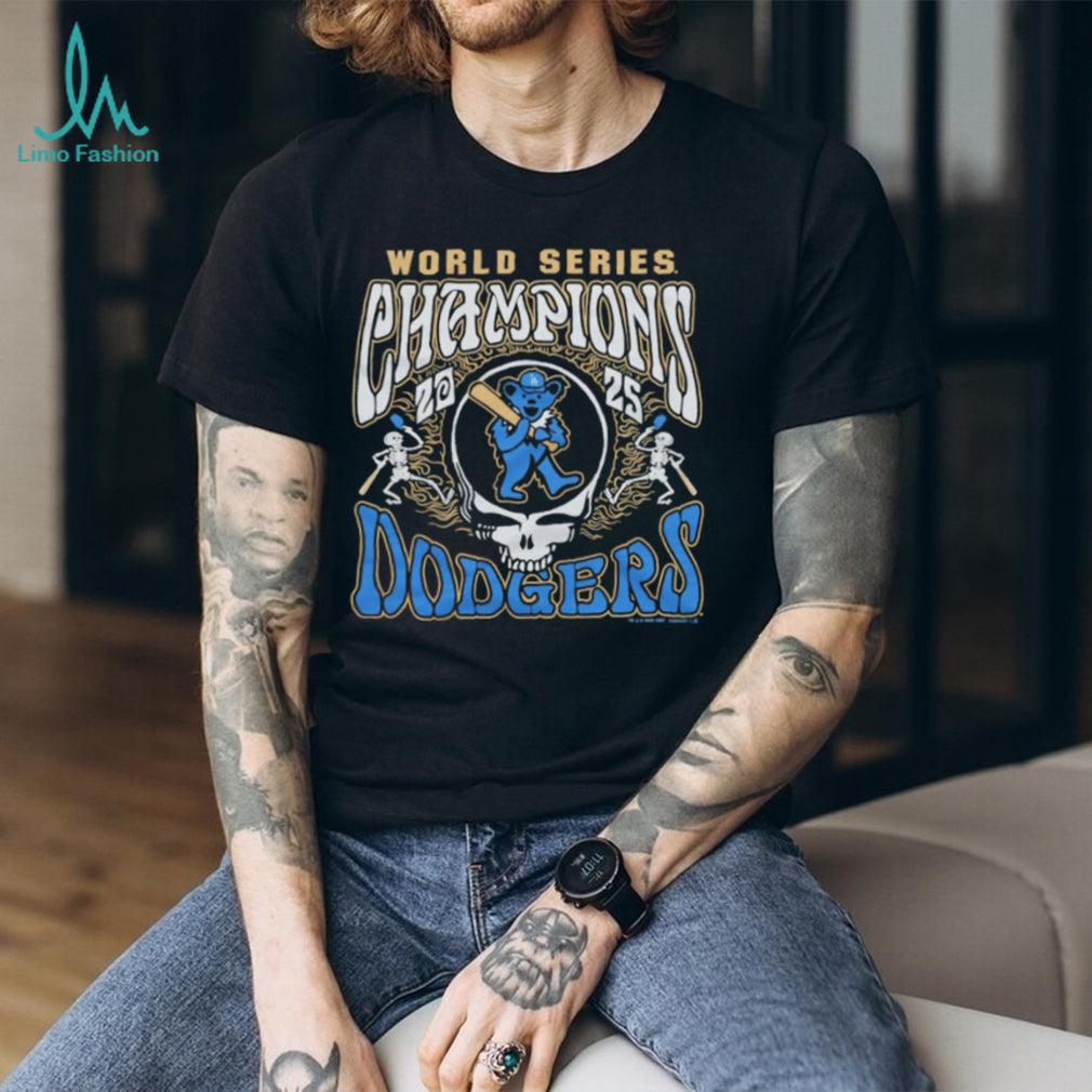 Grateful Dead x LA Dodgers 2025 World Series Champions Steal Your Face Black T shirt