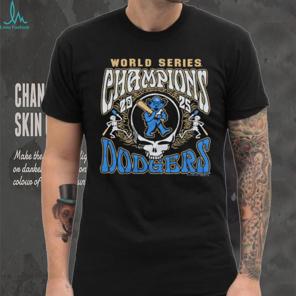 Grateful Dead x LA Dodgers 2025 World Series Champions Steal Your Face Black T shirt