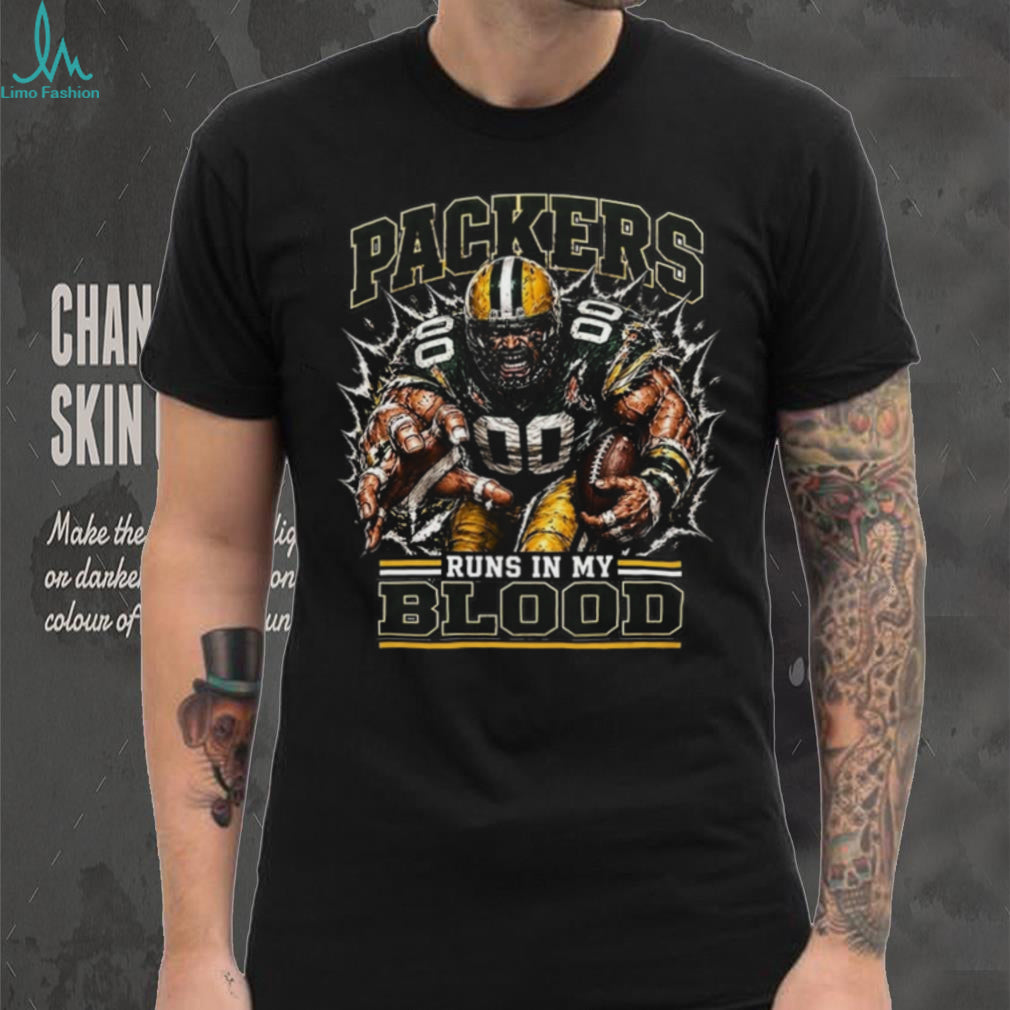 Green Bay Packers Football Runs In My Blood Fan Retro Vintage Men Shirt