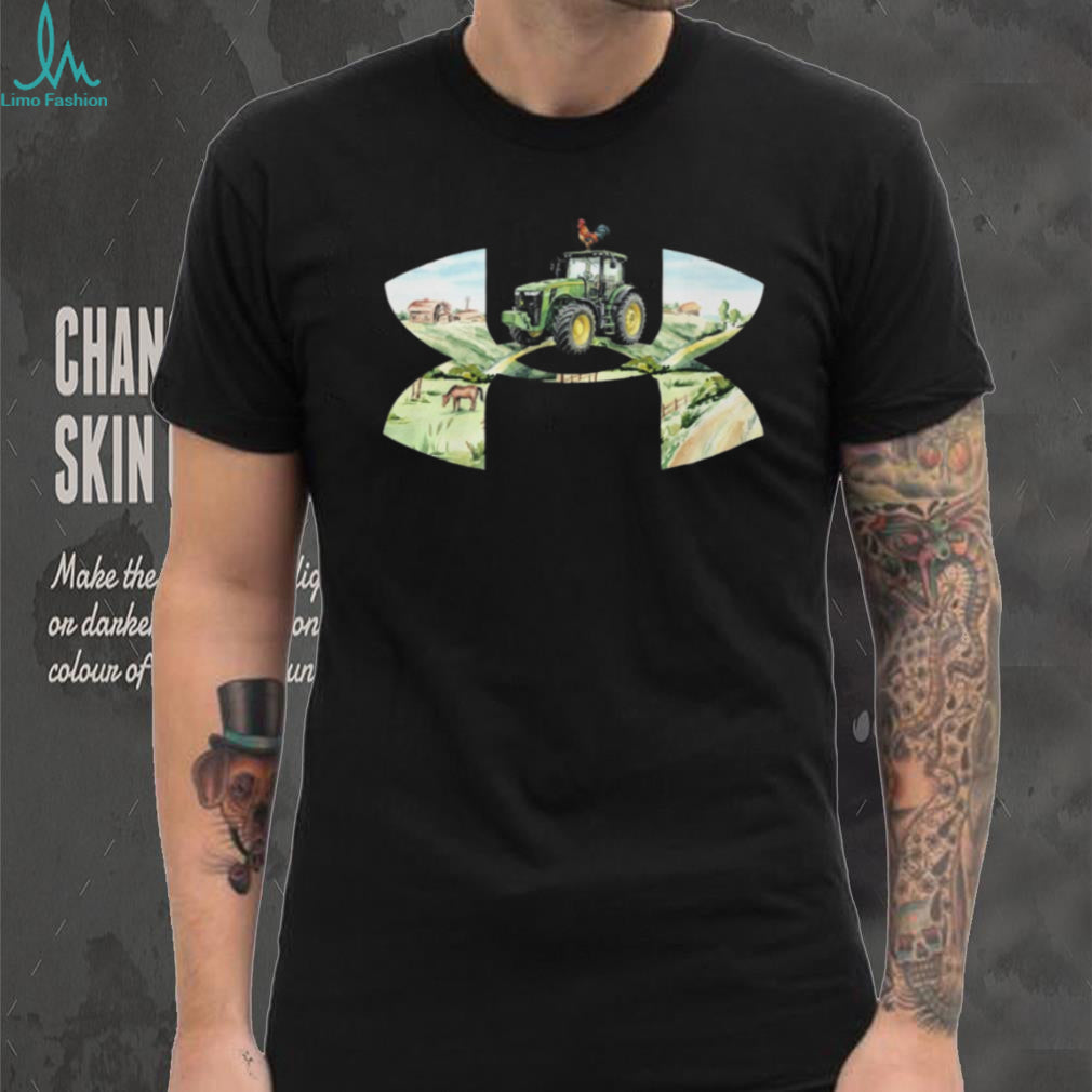 Green Tractor Farm Life Landscape Logo T Shirt