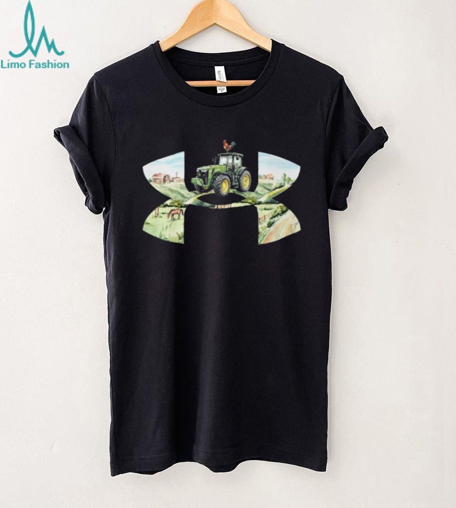 Green Tractor Farm Life Landscape Logo T Shirt
