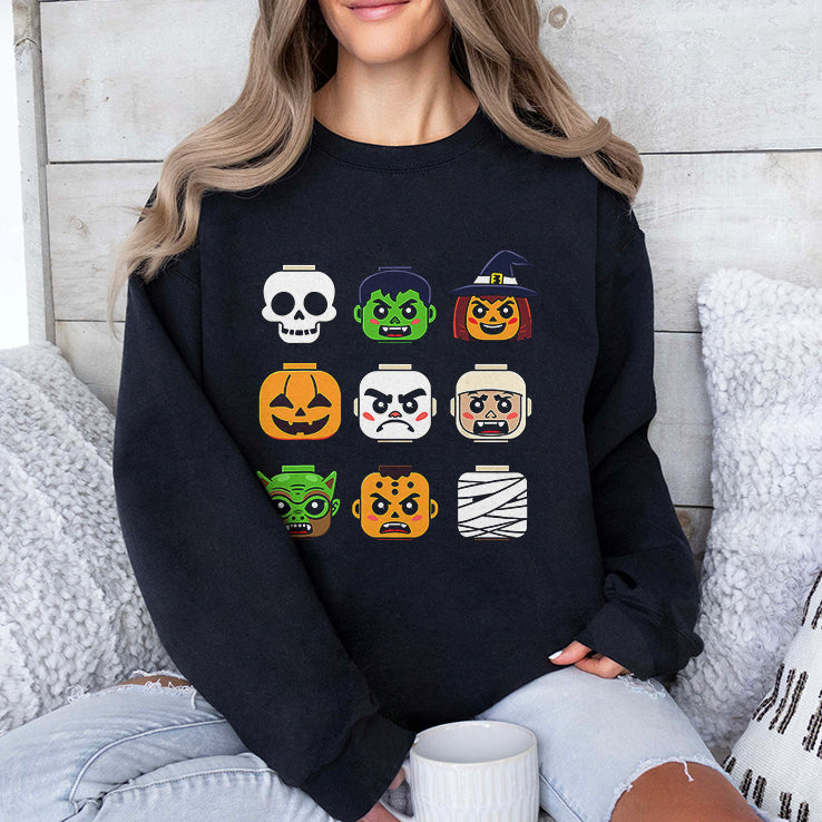 Halloween Building Brick Head Pumpkin Ghost Zombie Boys T Shirt
