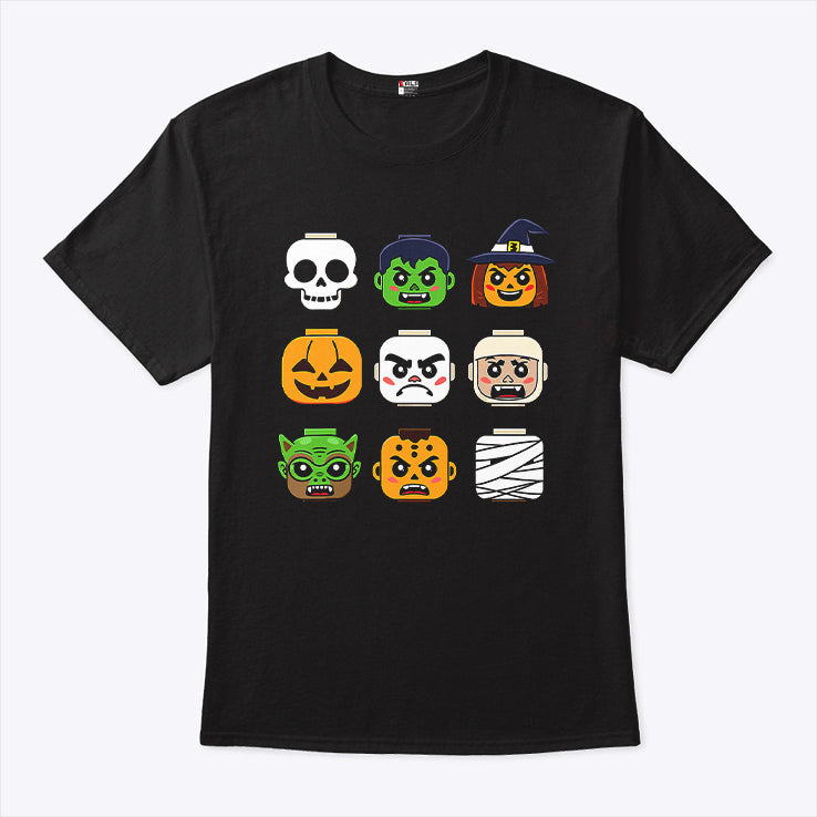 Halloween Building Brick Head Pumpkin Ghost Zombie Boys T Shirt