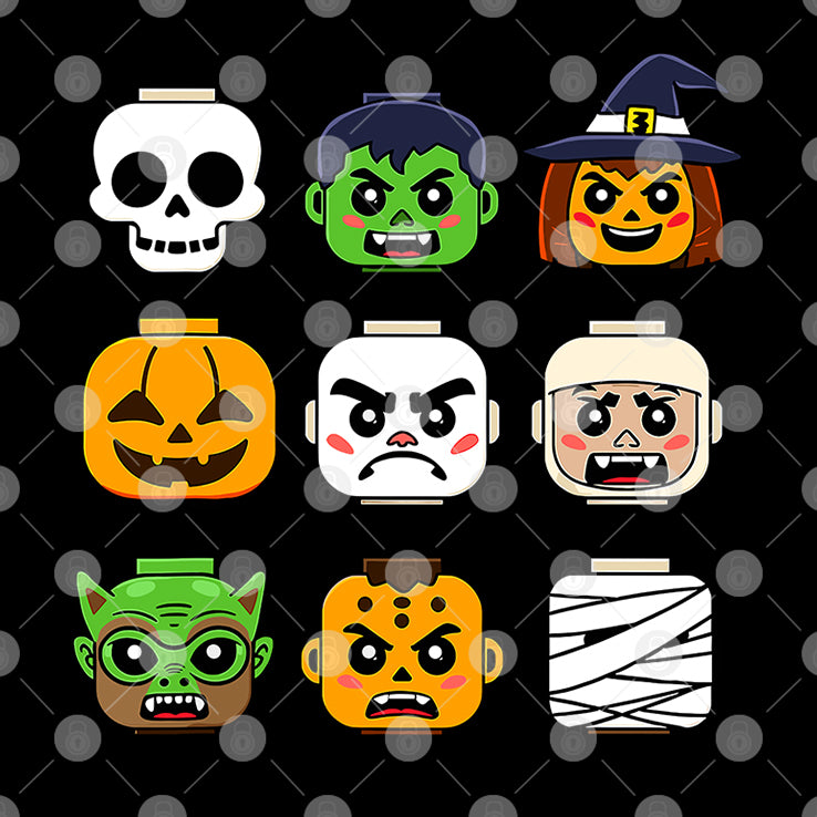Halloween Building Brick Head Pumpkin Ghost Zombie Boys T Shirt