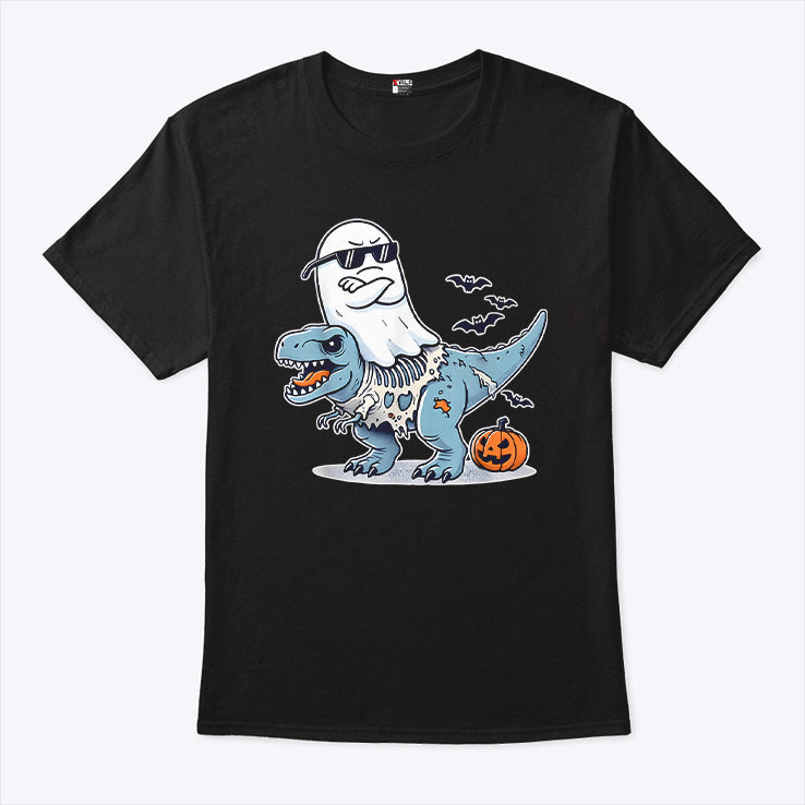 Halloween Ghost Riding Zombie T-Rex T Shirt
