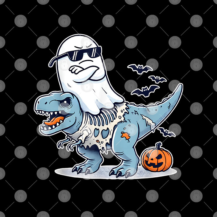 Halloween Ghost Riding Zombie T-Rex T Shirt