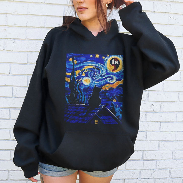 Halloween Starry Night Black Cat Comma La Kamala Harris Shirt