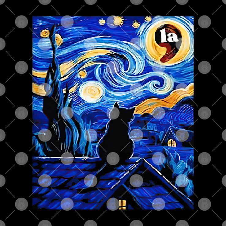 Halloween Starry Night Black Cat Comma La Kamala Harris Shirt