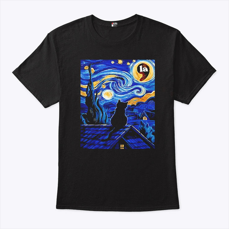 Halloween Starry Night Black Cat Comma La Kamala Harris Shirt