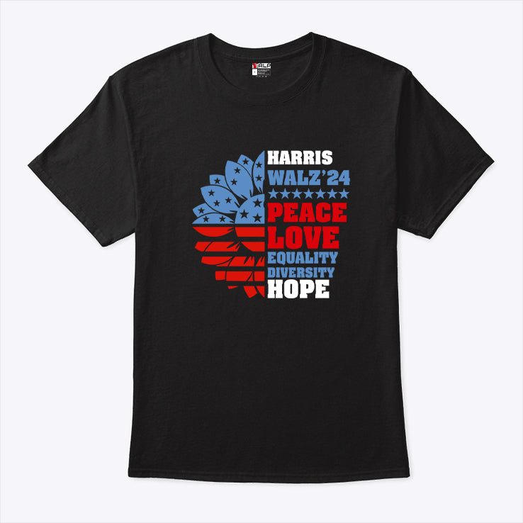 Harris Walz 2024 Peace Love Equality Diversity Hope LGBT Shirt