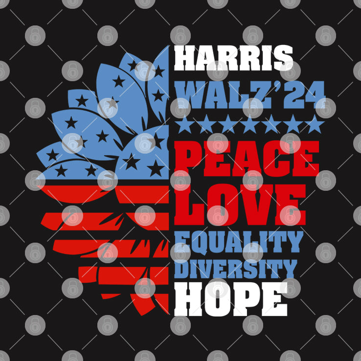 Harris Walz 2024 Peace Love Equality Diversity Hope LGBT Shirt