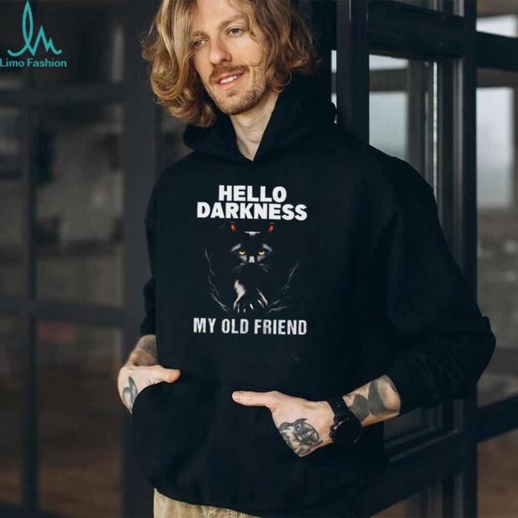 Hello Darkness My Old Friend Black Cat Peeking Graphic T Shirt