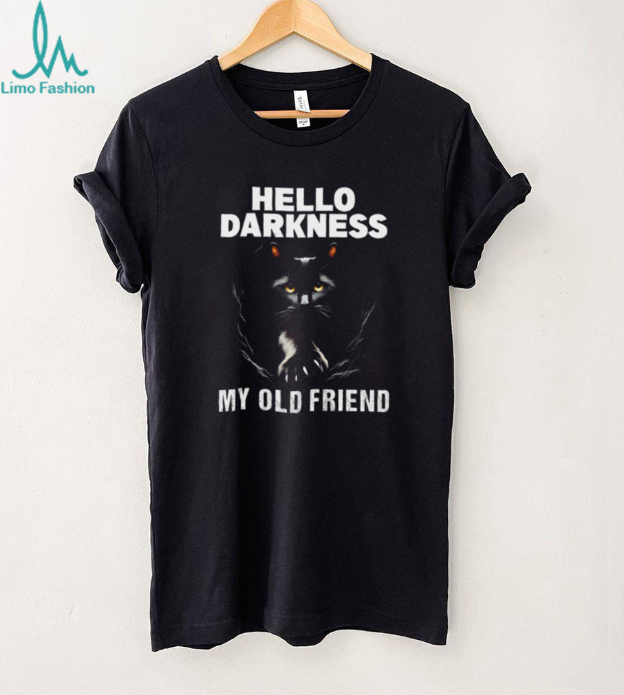Hello Darkness My Old Friend Black Cat Peeking Graphic T Shirt