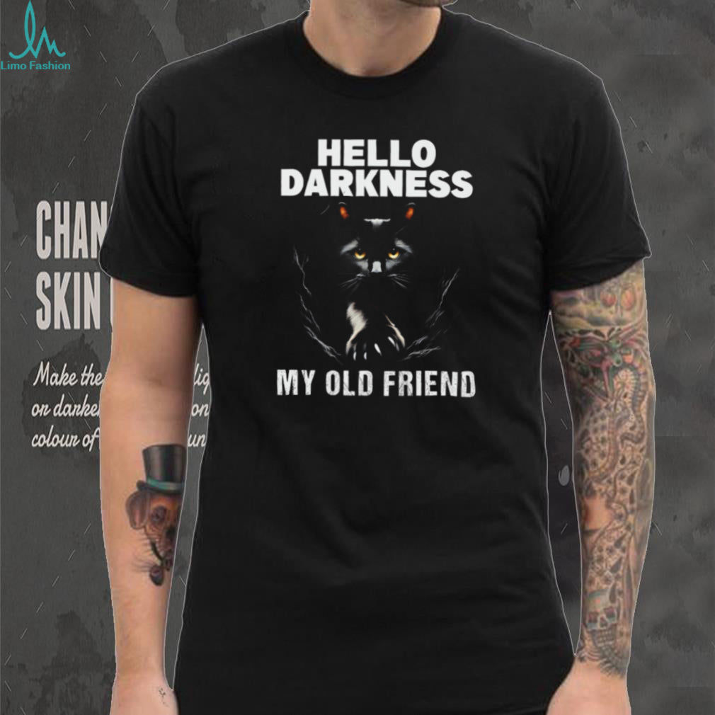 Hello Darkness My Old Friend Black Cat Peeking Graphic T Shirt