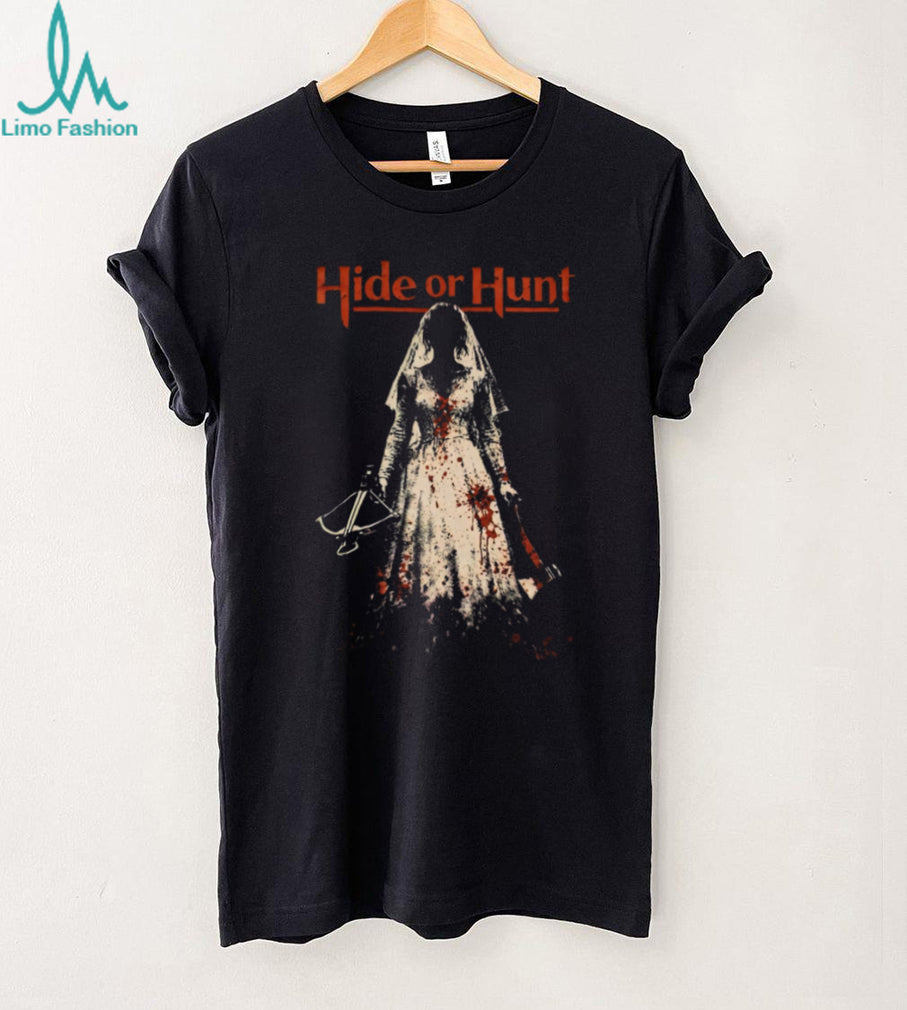 “Hide or Hunt” Horror Movie Inspired Blood Splatter Bride T Shirt