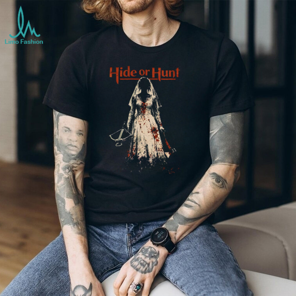 “Hide or Hunt” Horror Movie Inspired Blood Splatter Bride T Shirt