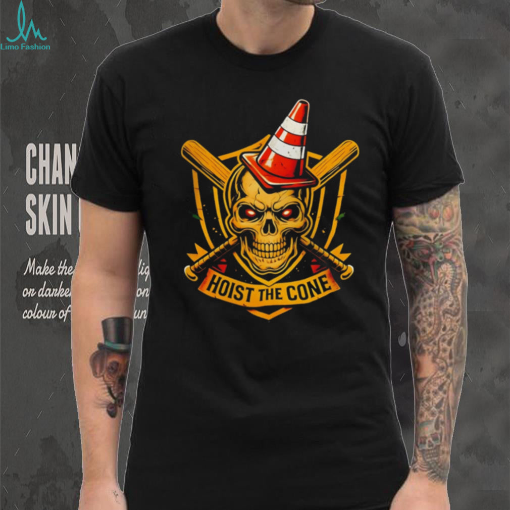 Hoist The Cone Skull and Crossbats Baseball Mascot Graphic T Shirt