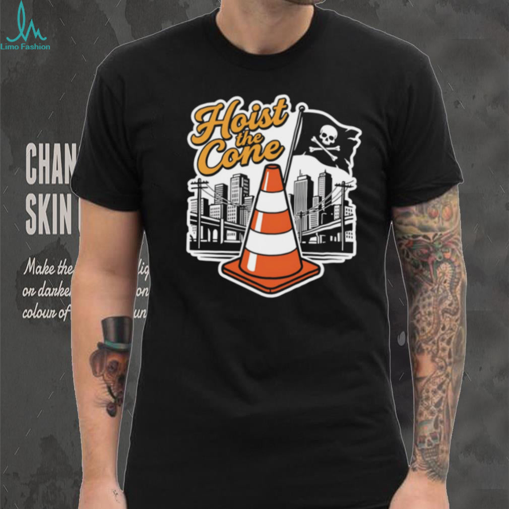 Hoist The Cone Traffic Cone Pirate Skull Cityscape T Shirt
