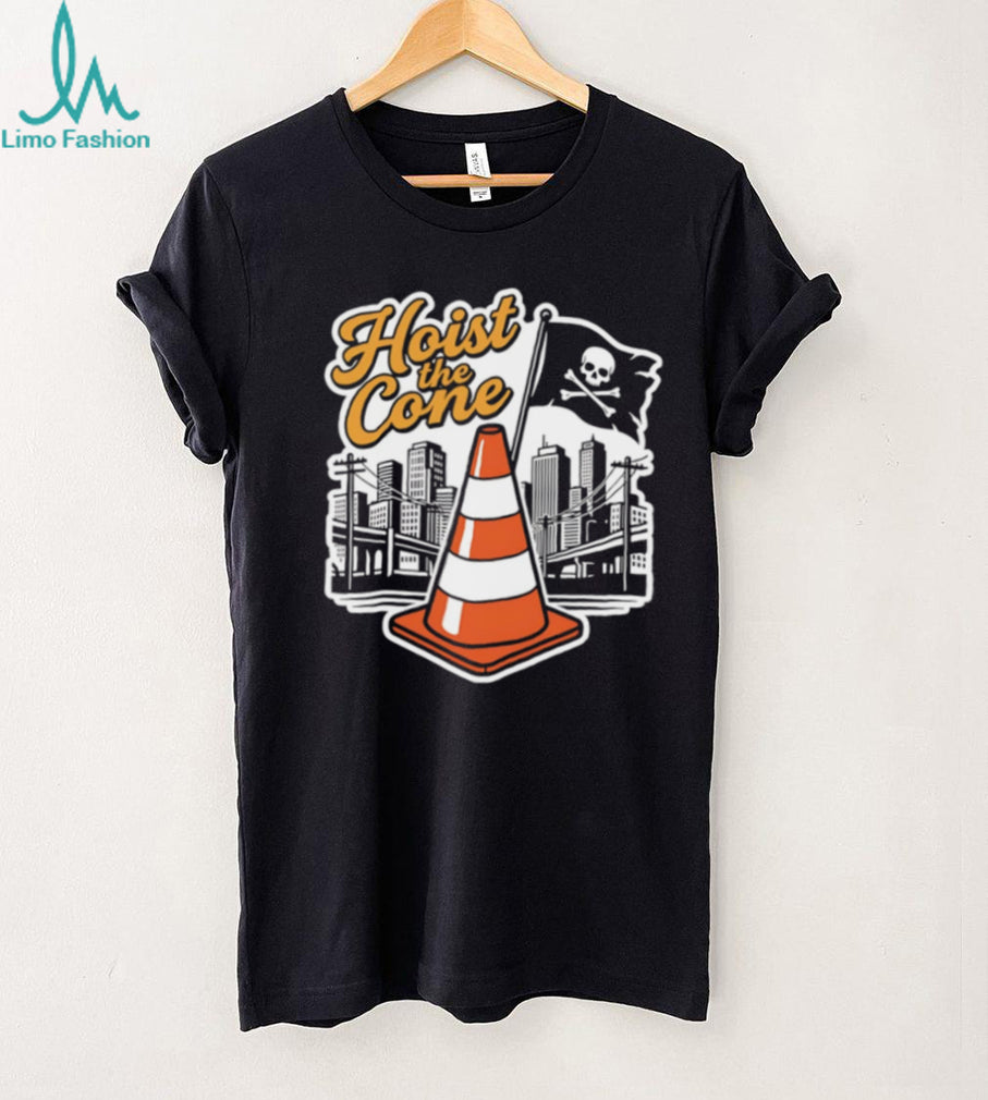 Hoist The Cone Traffic Cone Pirate Skull Cityscape T Shirt
