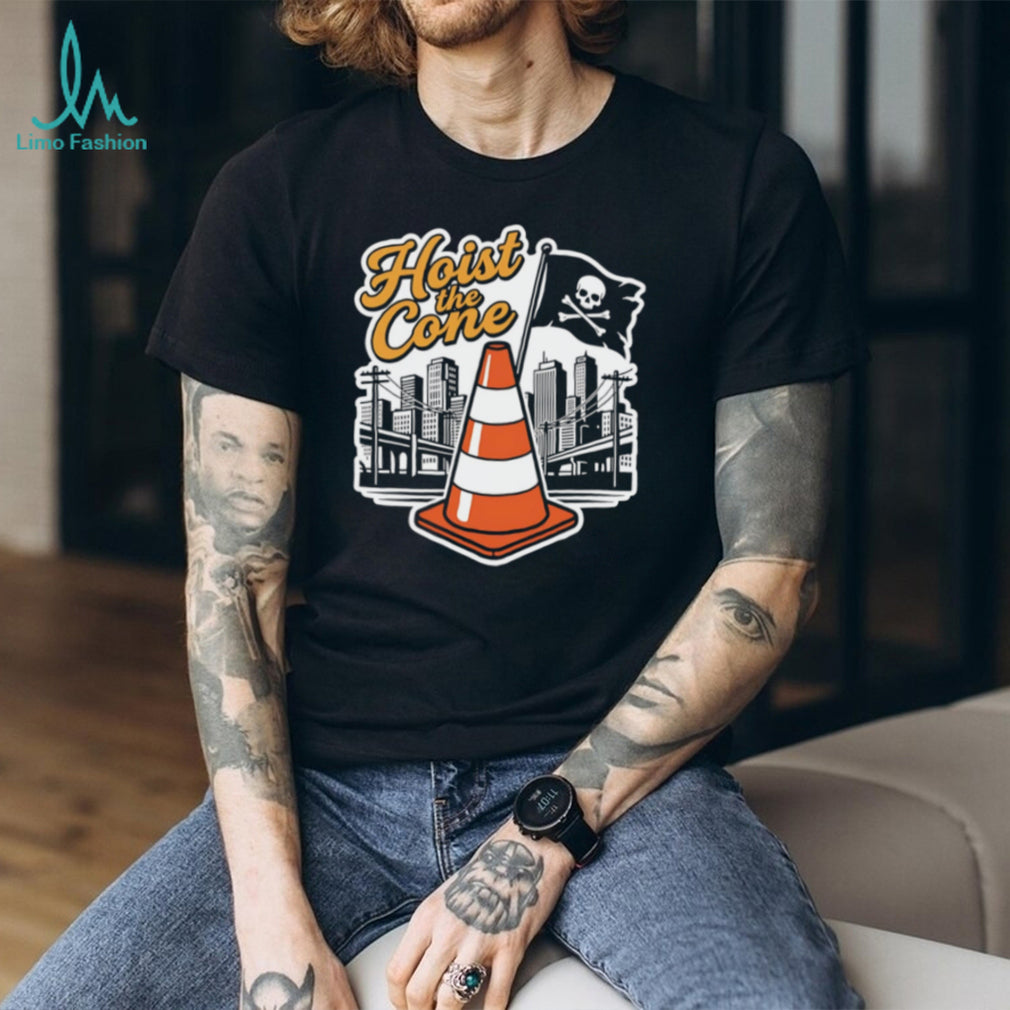 Hoist The Cone Traffic Cone Pirate Skull Cityscape T Shirt