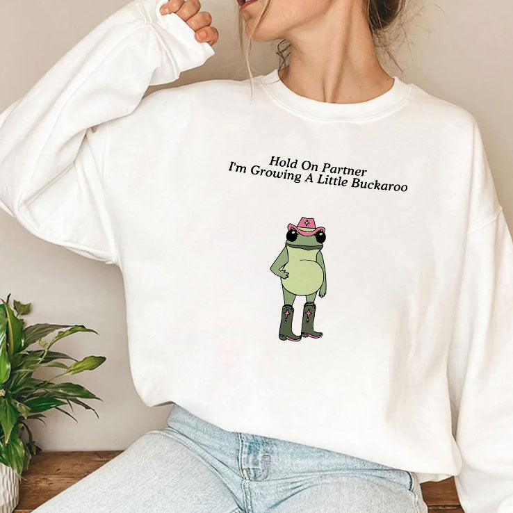 Hold on Partner I’m Growing A Little Buckaroo Frog Pregnancy T Shirt