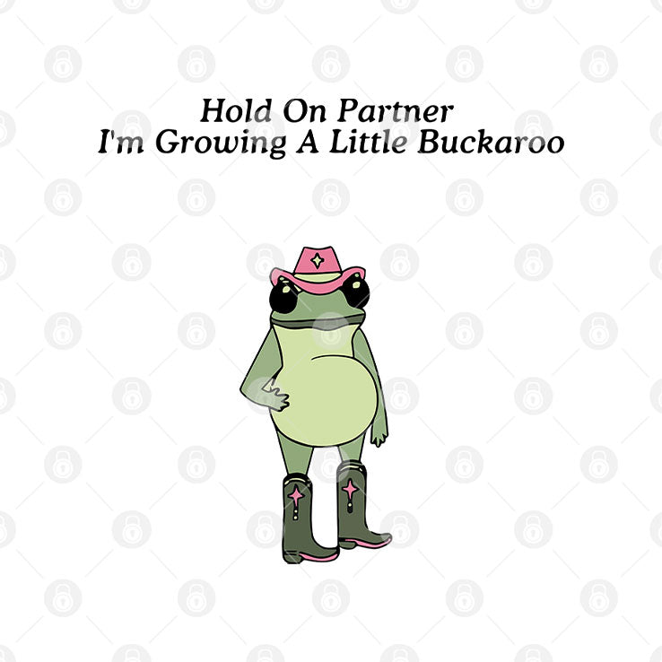 Hold on Partner I’m Growing A Little Buckaroo Frog Pregnancy T Shirt