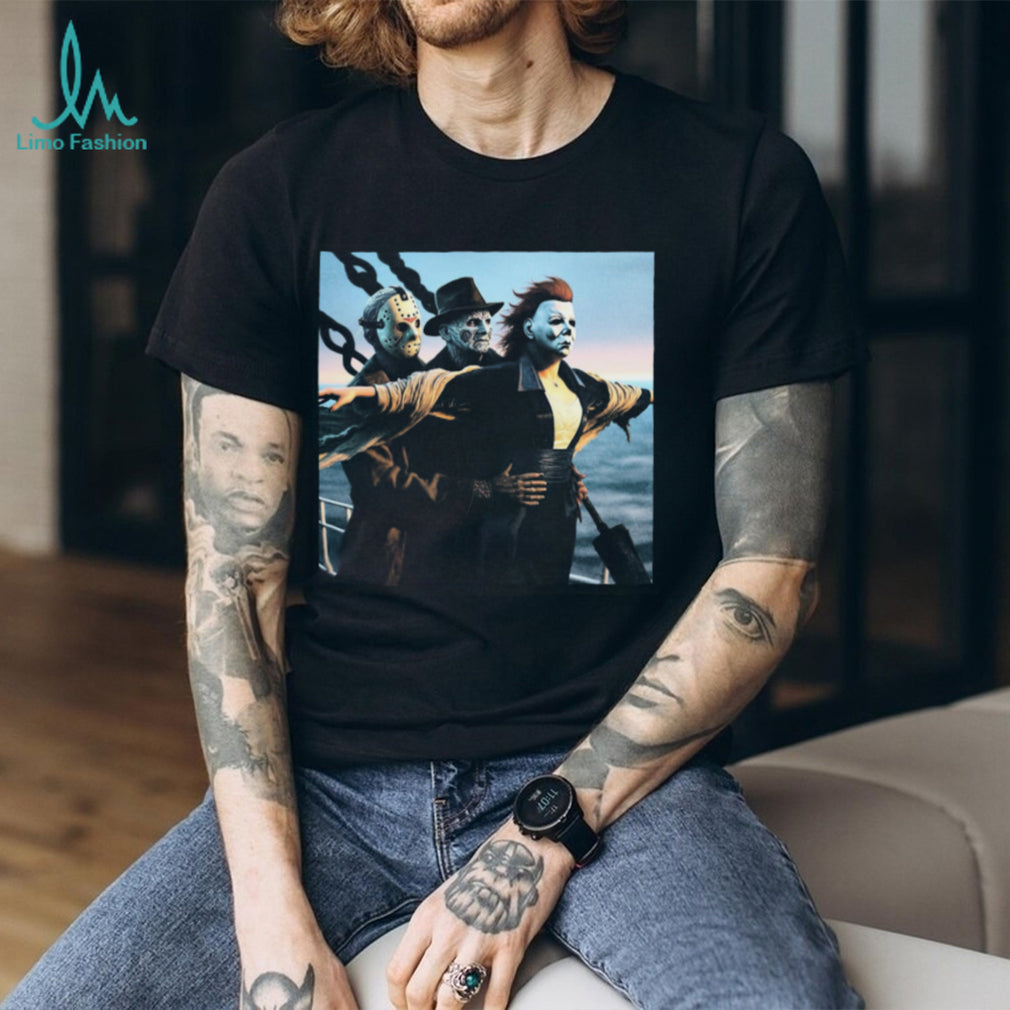 Horror Icons Titanic Parody Jason Michael Freddy T Shirt